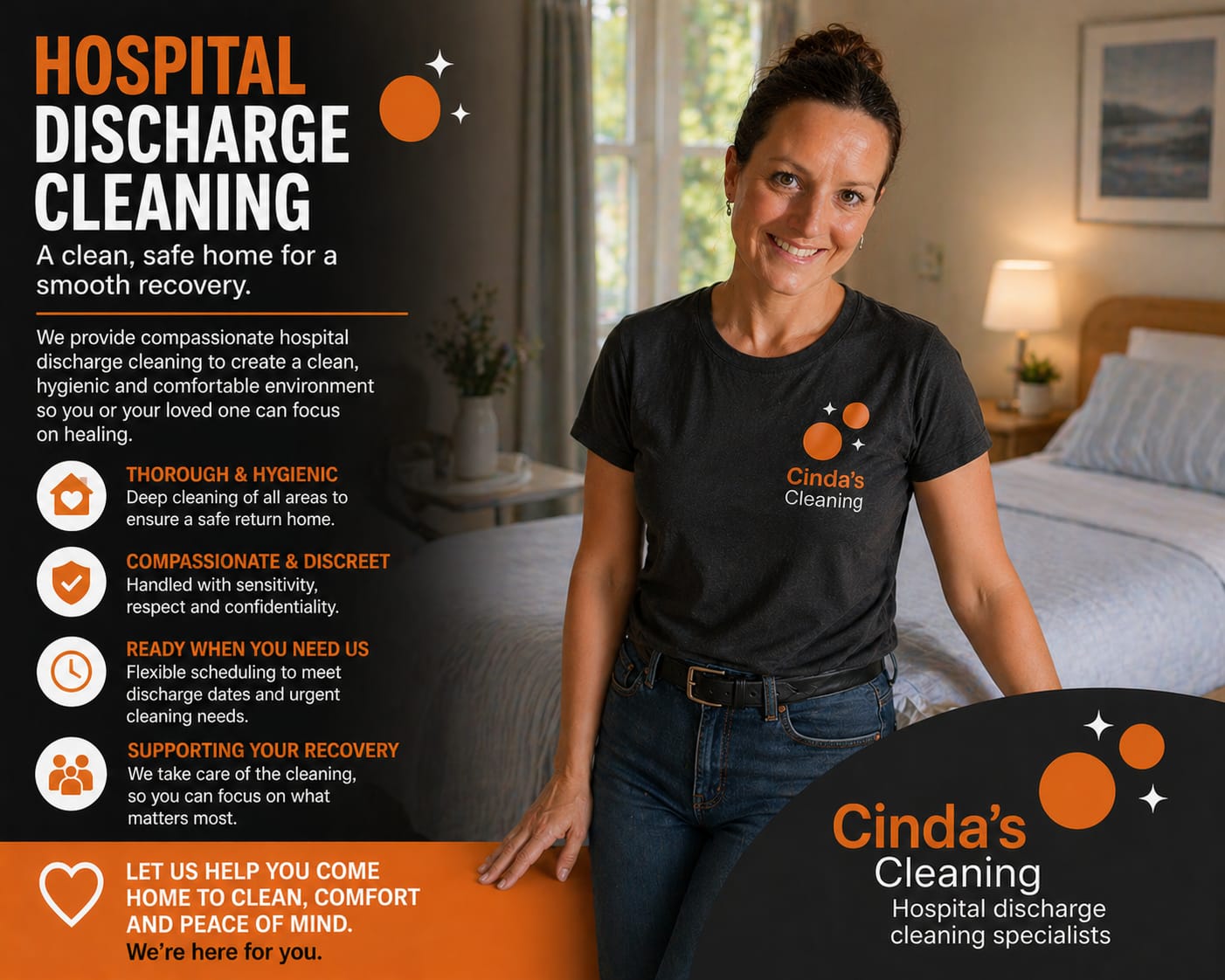 Cinda's Cleaning hospital discharge cleaning promotional graphic